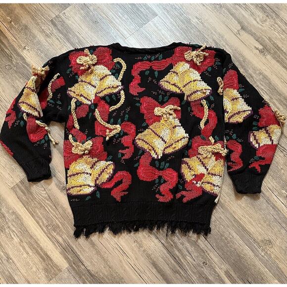 Vtg Traditional Trading Co Hand Knitted Sweater Bells Bows Size Medium Christmas - Picture 5 of 6